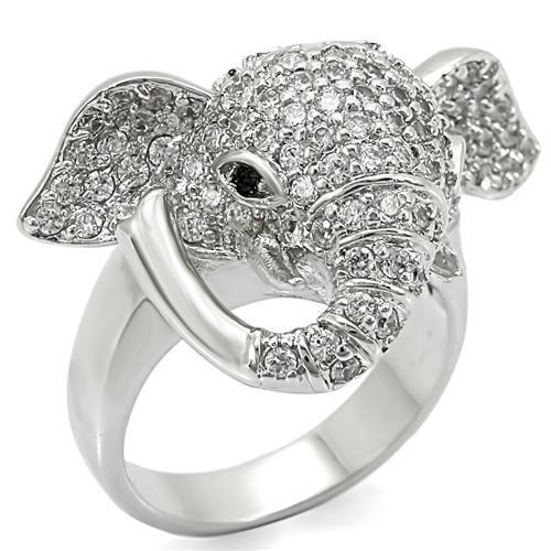 0W280 - Brass Ring Rhodium Women Top Grade Crystal Jet