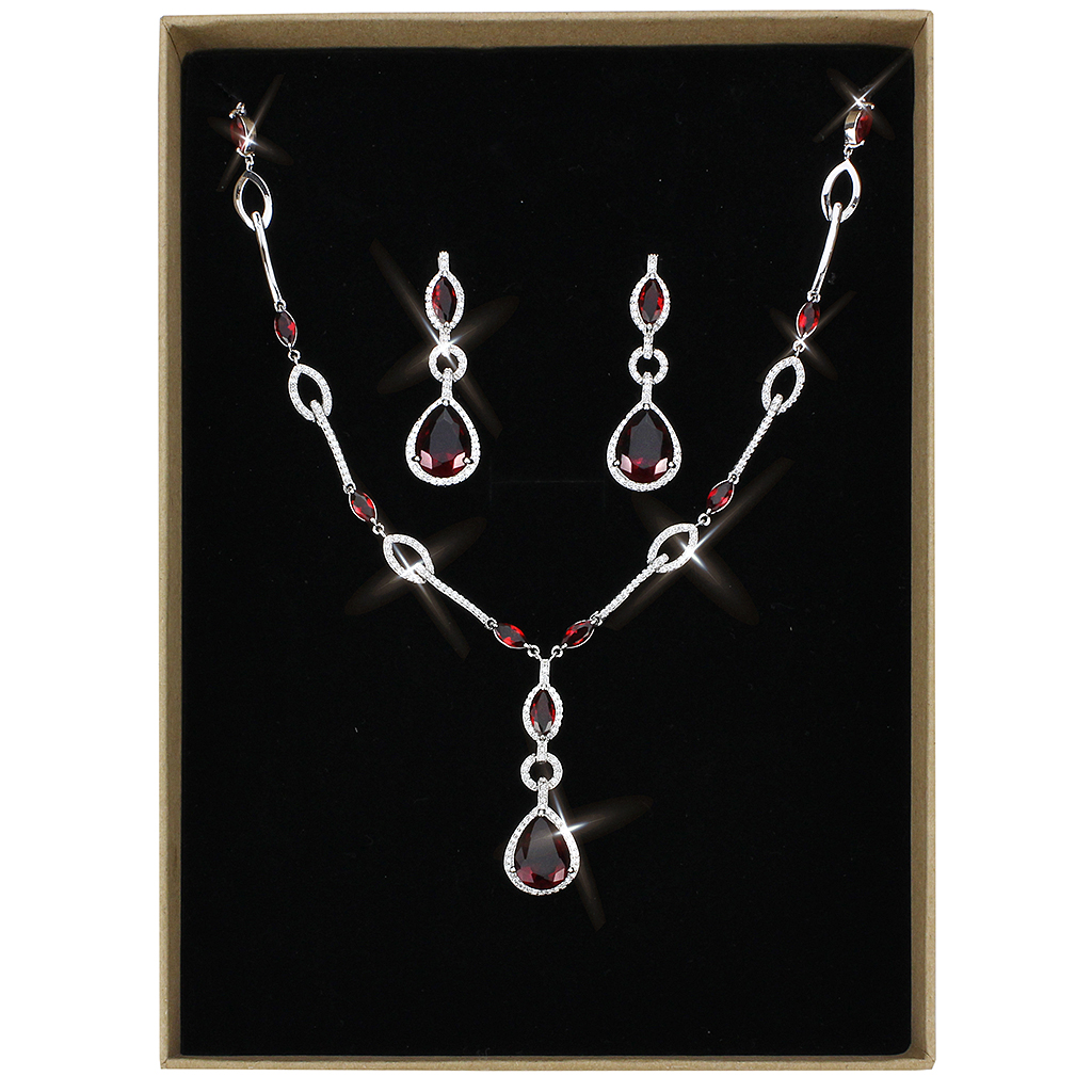3W1423 - Brass Jewelry Sets Rhodium Women Synthetic Garnet