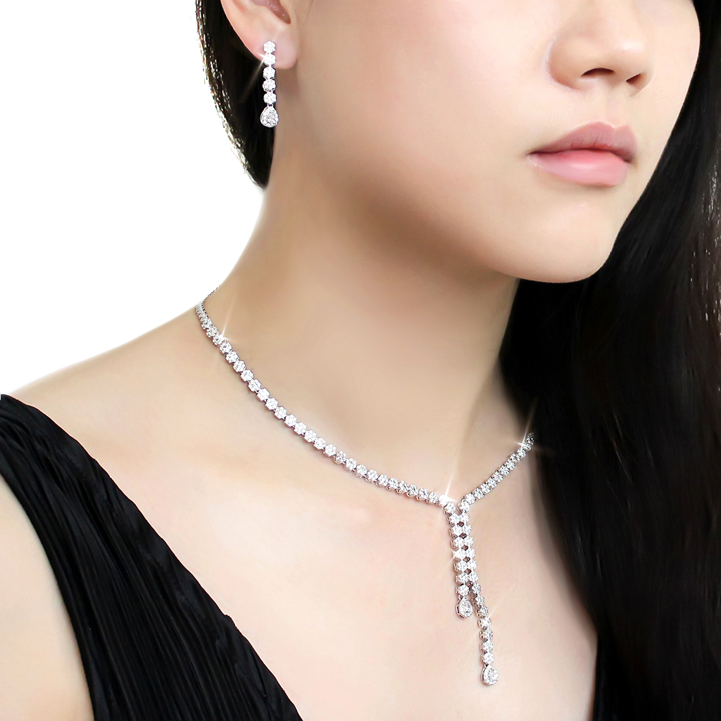 3W1429 - Brass Jewelry Sets Rhodium Women AAA Grade CZ Clear