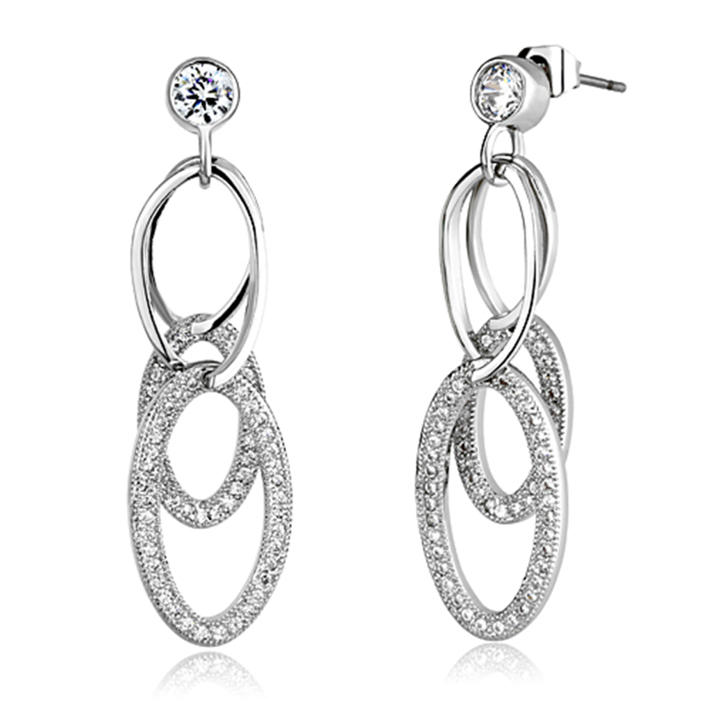 3W379 - Brass Earrings Rhodium Women AAA Grade CZ Clear