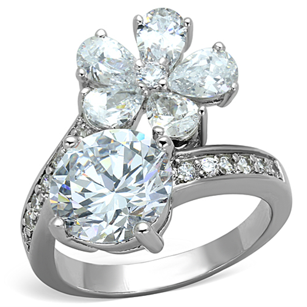 3W576 - Brass Ring Rhodium Women AAA Grade CZ Clear