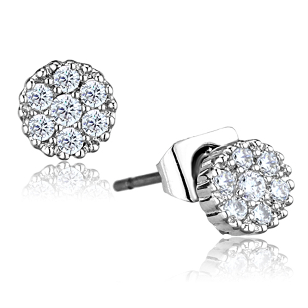 3W623 - Brass Earrings Rhodium Women AAA Grade CZ Clear