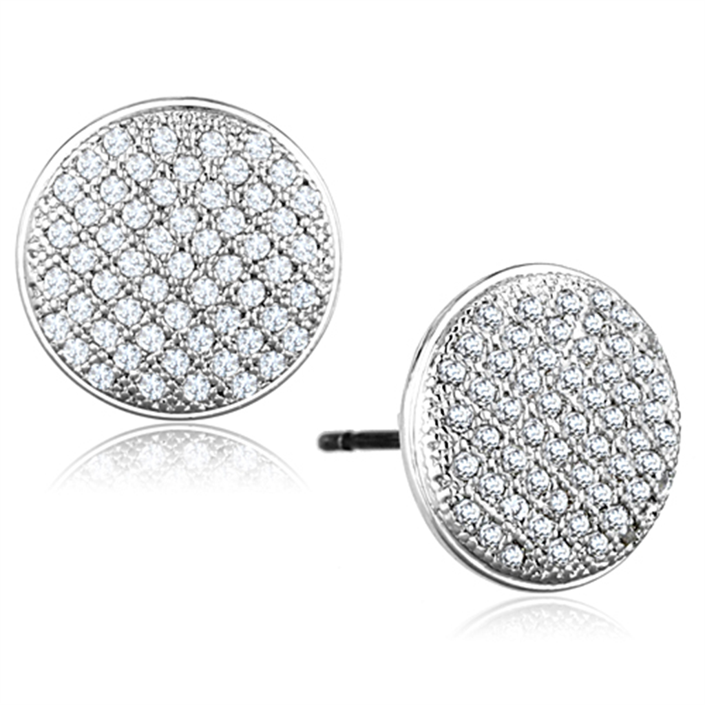 3W666 - Brass Earrings Rhodium Women AAA Grade CZ Clear