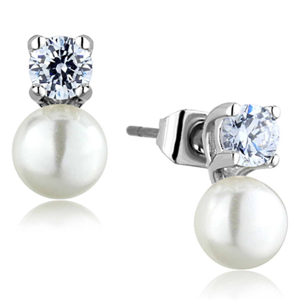 3W680 - Brass Earrings Rhodium Women Synthetic White