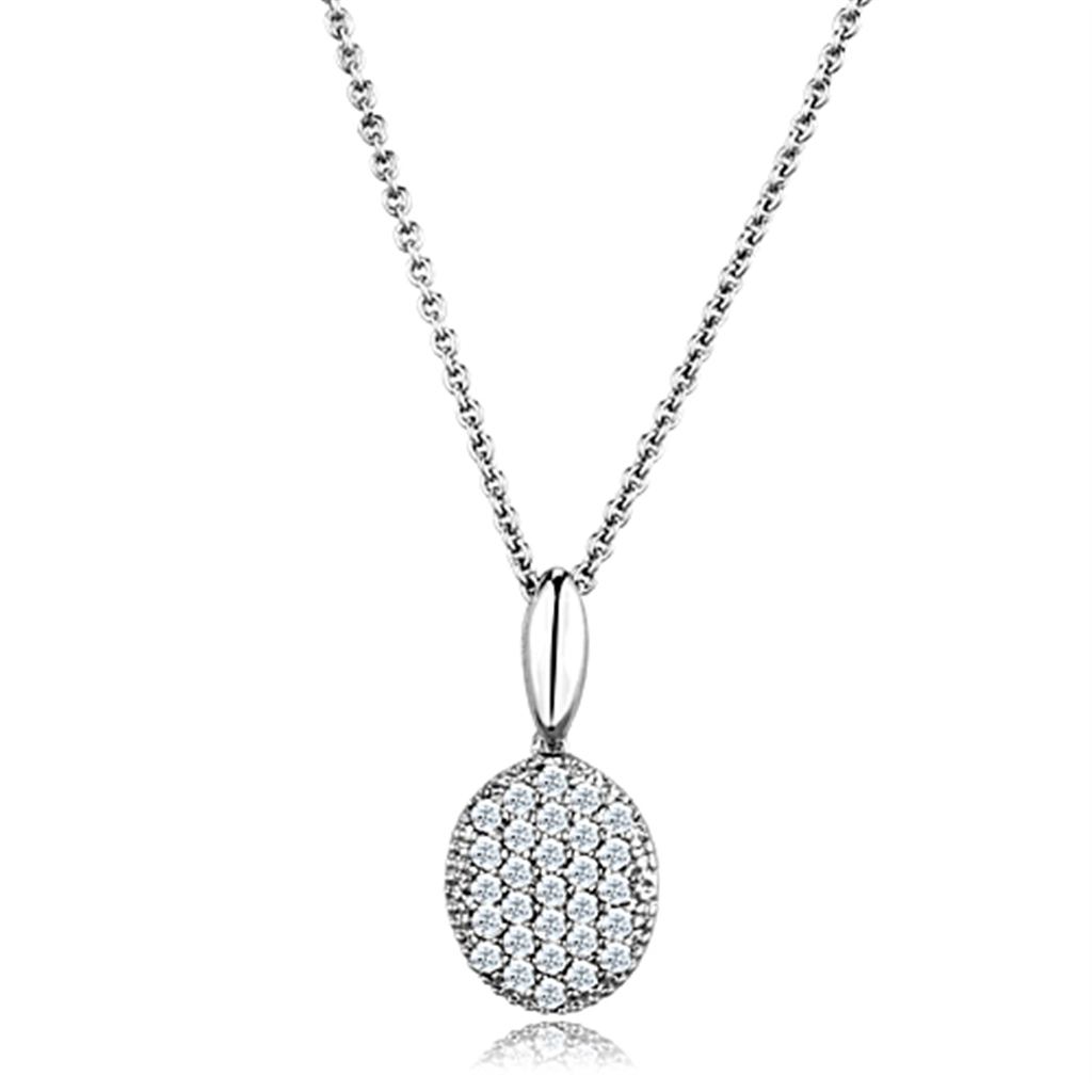 3W716 - Brass Chain Pendant Rhodium Women AAA Grade CZ Clear