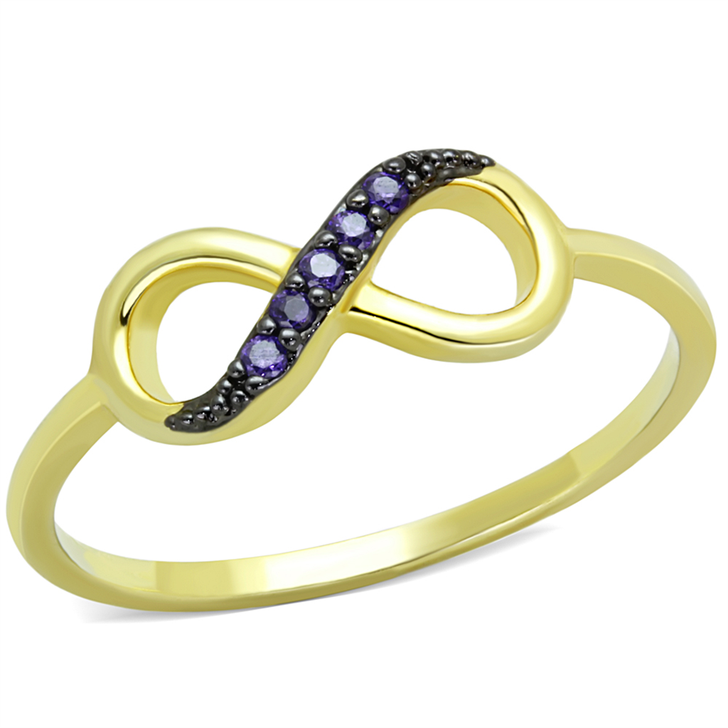 3W727 - Brass Ring Gold+Ruthenium Women AAA Grade CZ Tanzanite