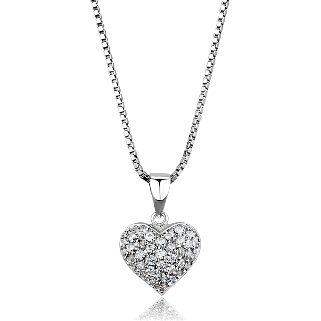 3W793 - Brass Chain Pendant Rhodium Women AAA Grade CZ Clear