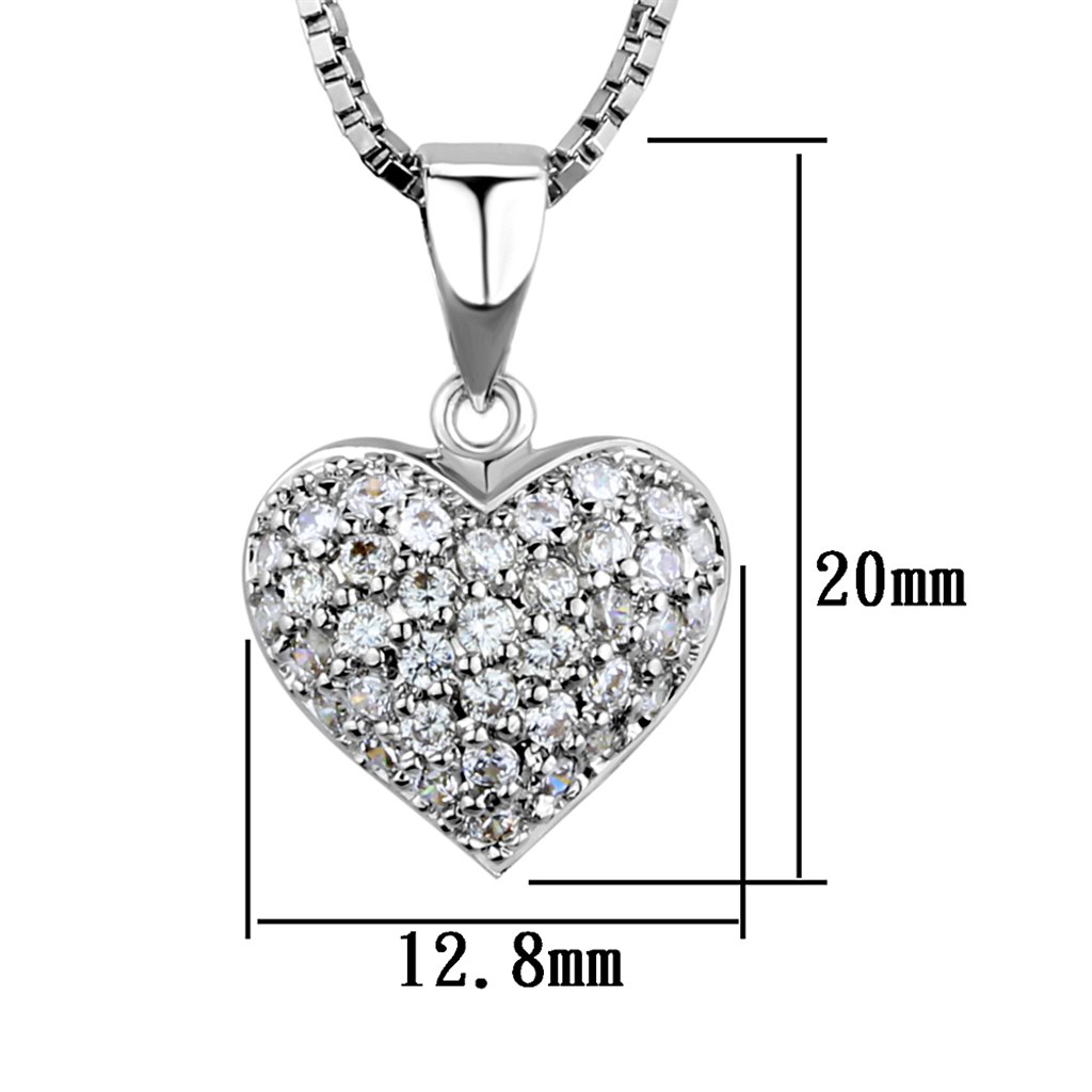 3W793 - Brass Chain Pendant Rhodium Women AAA Grade CZ Clear