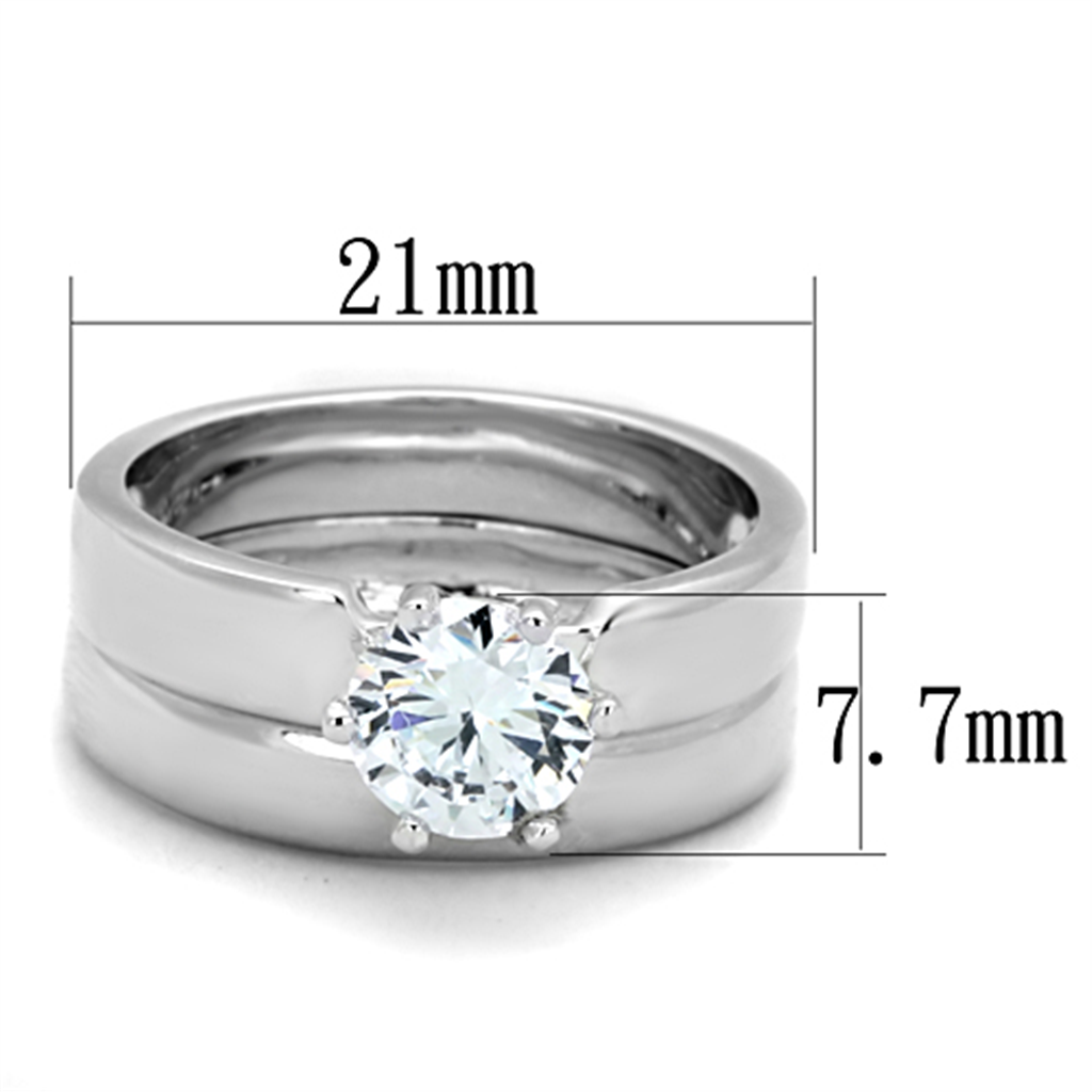 3W805 - Brass Ring Rhodium Women AAA Grade CZ Clear