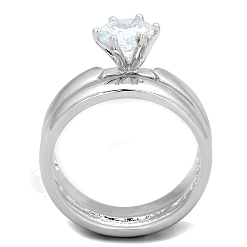 3W805 - Brass Ring Rhodium Women AAA Grade CZ Clear