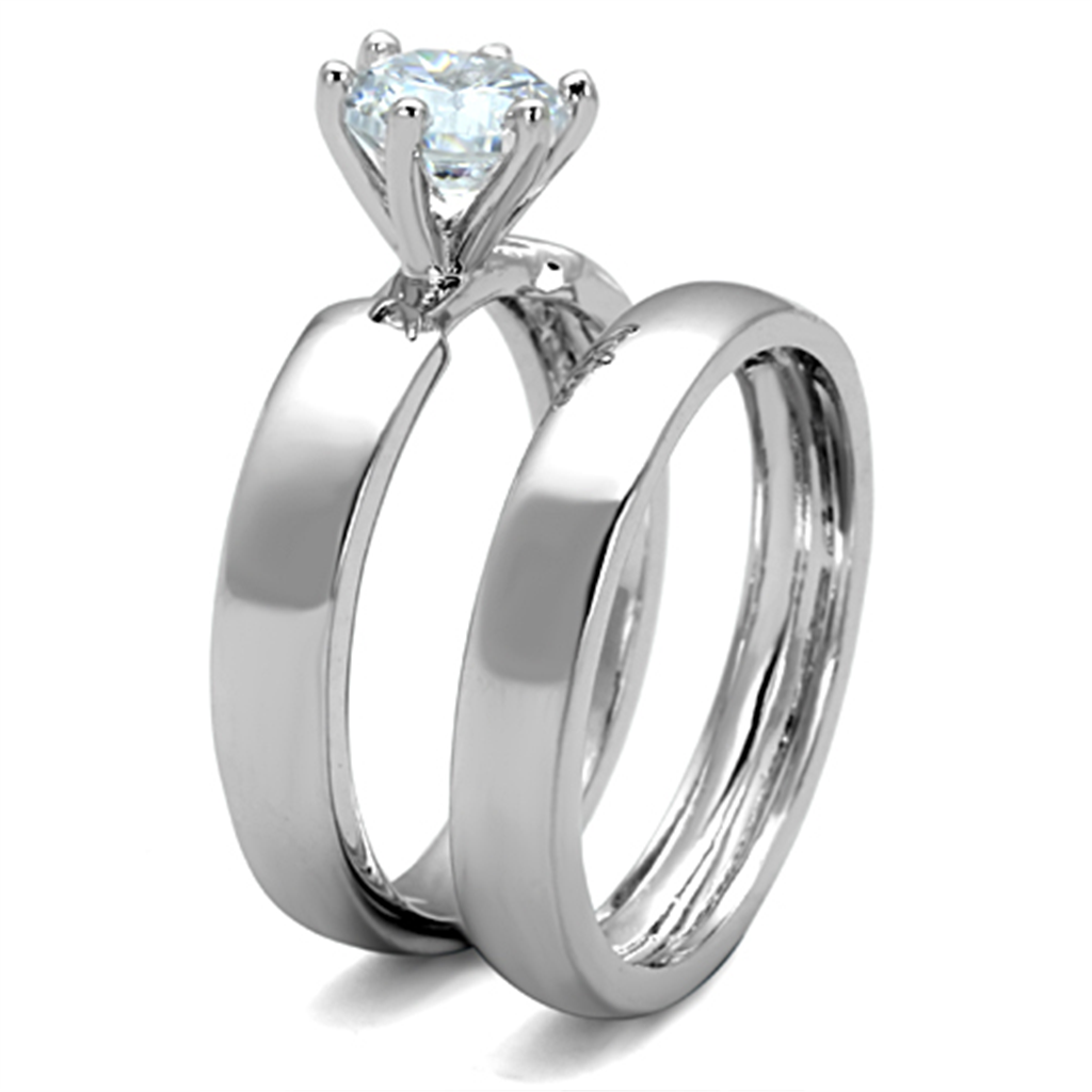 3W805 - Brass Ring Rhodium Women AAA Grade CZ Clear