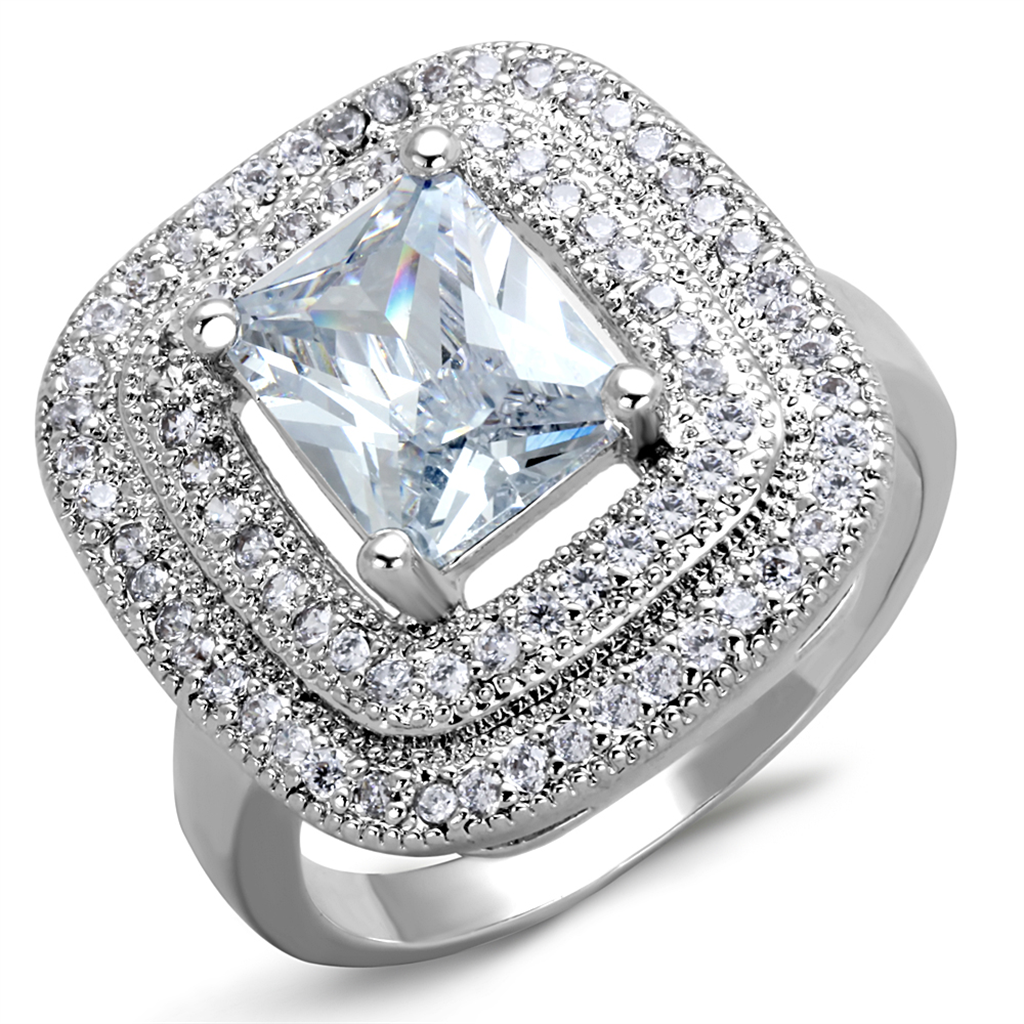 3W839 - Brass Ring Rhodium Women AAA Grade CZ Clear