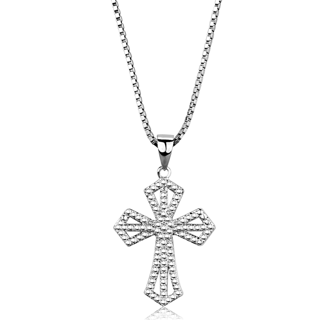 3W850 - Brass Chain Pendant Rhodium Women AAA Grade CZ Clear
