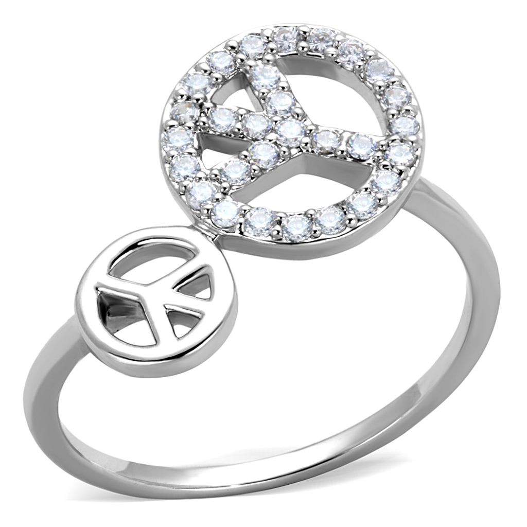 3W853 - Brass Ring Rhodium Women AAA Grade CZ Clear