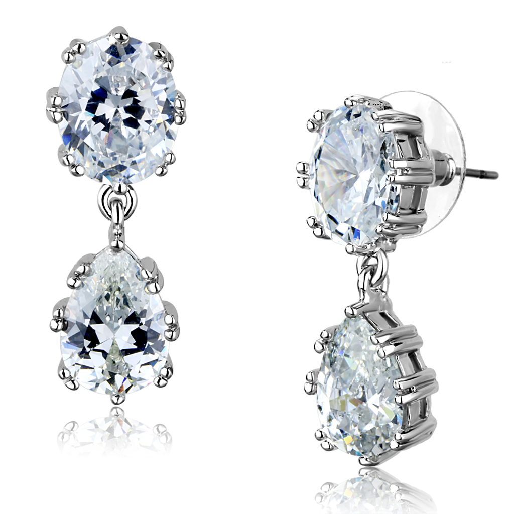 3W897 - Brass Earrings Rhodium Women AAA Grade CZ Clear