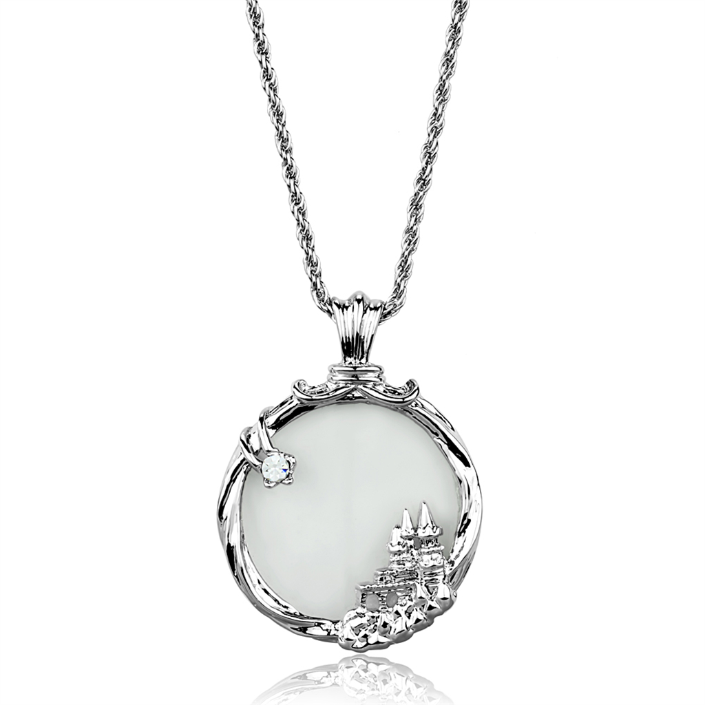 3W907 - Brass Magnifier pendant Rhodium Women Top Grade Crystal Clear