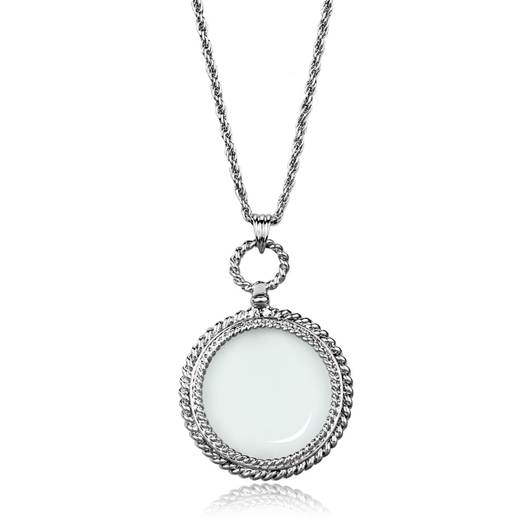 3W909 - Brass Magnifier pendant Rhodium Women Synthetic Clear