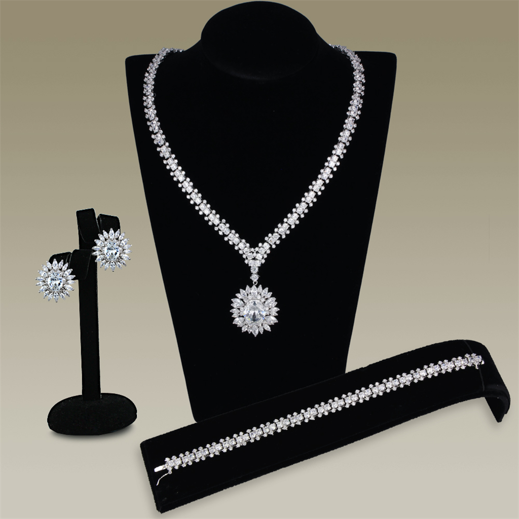 3W927 - Brass Jewelry Sets Rhodium Women AAA Grade CZ Clear