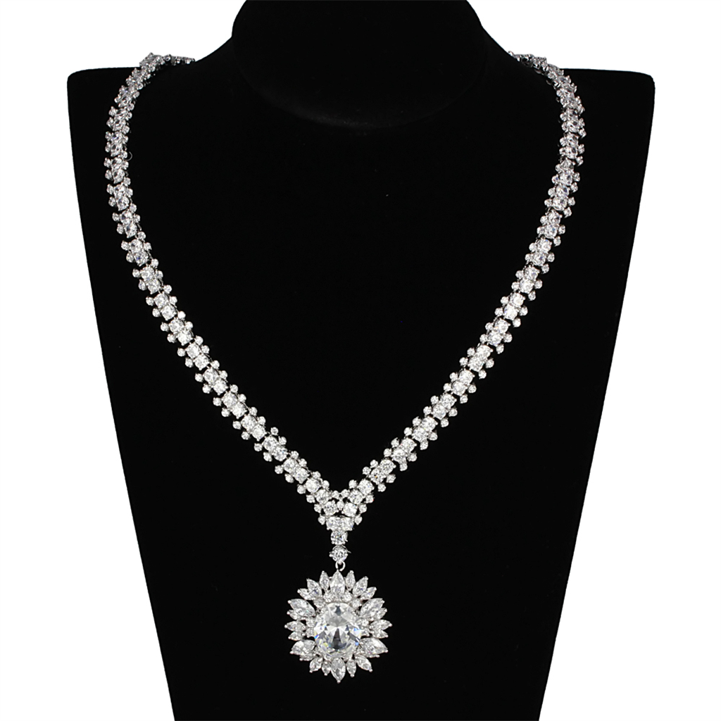 3W927 - Brass Jewelry Sets Rhodium Women AAA Grade CZ Clear