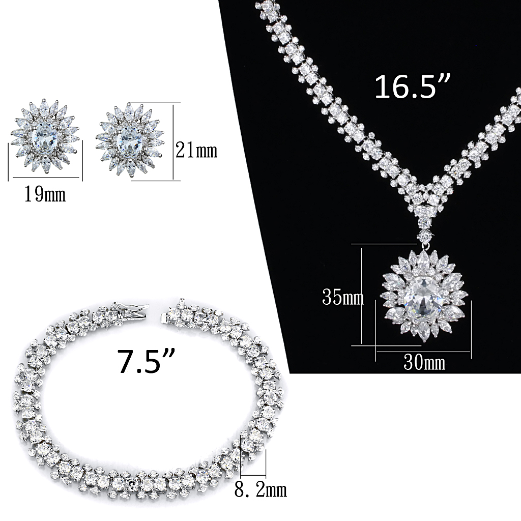 3W927 - Brass Jewelry Sets Rhodium Women AAA Grade CZ Clear
