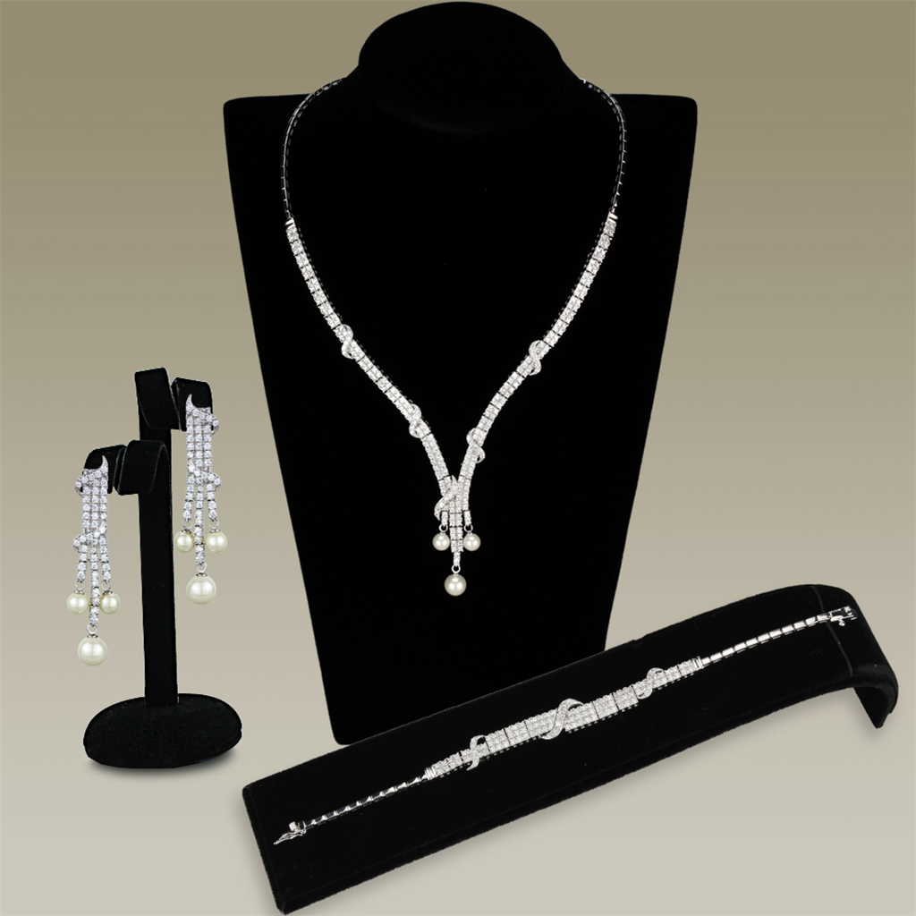 3W939 - Brass Jewelry Sets Rhodium Women AAA Grade CZ Clear