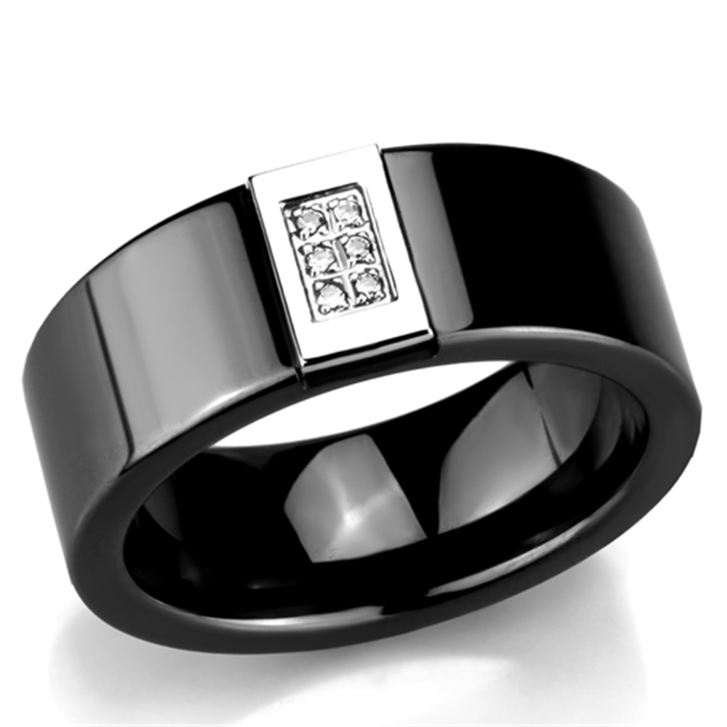 3W953 - Stainless Steel Ring High polished (no plating) Women Ceramic Jet