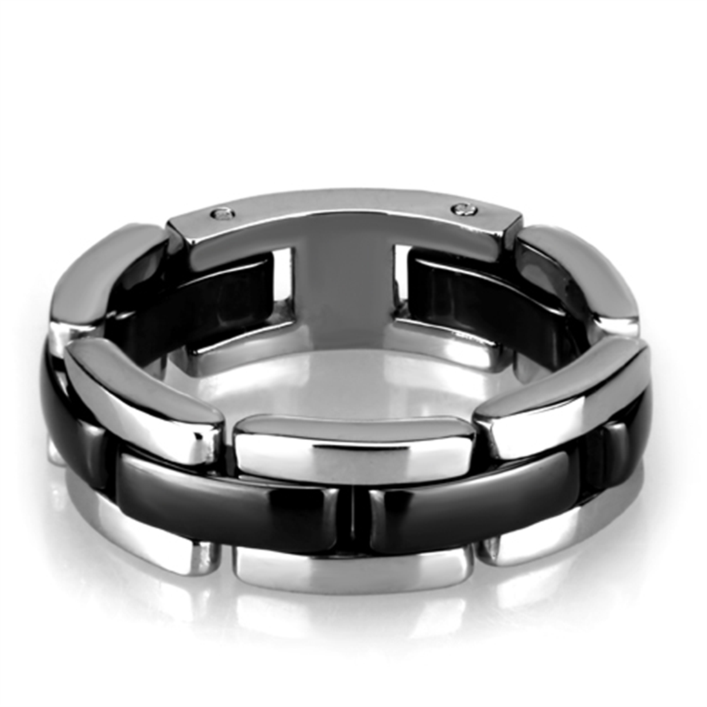 3W972 - Stainless Steel Ring High polished (no plating) Women Ceramic Jet