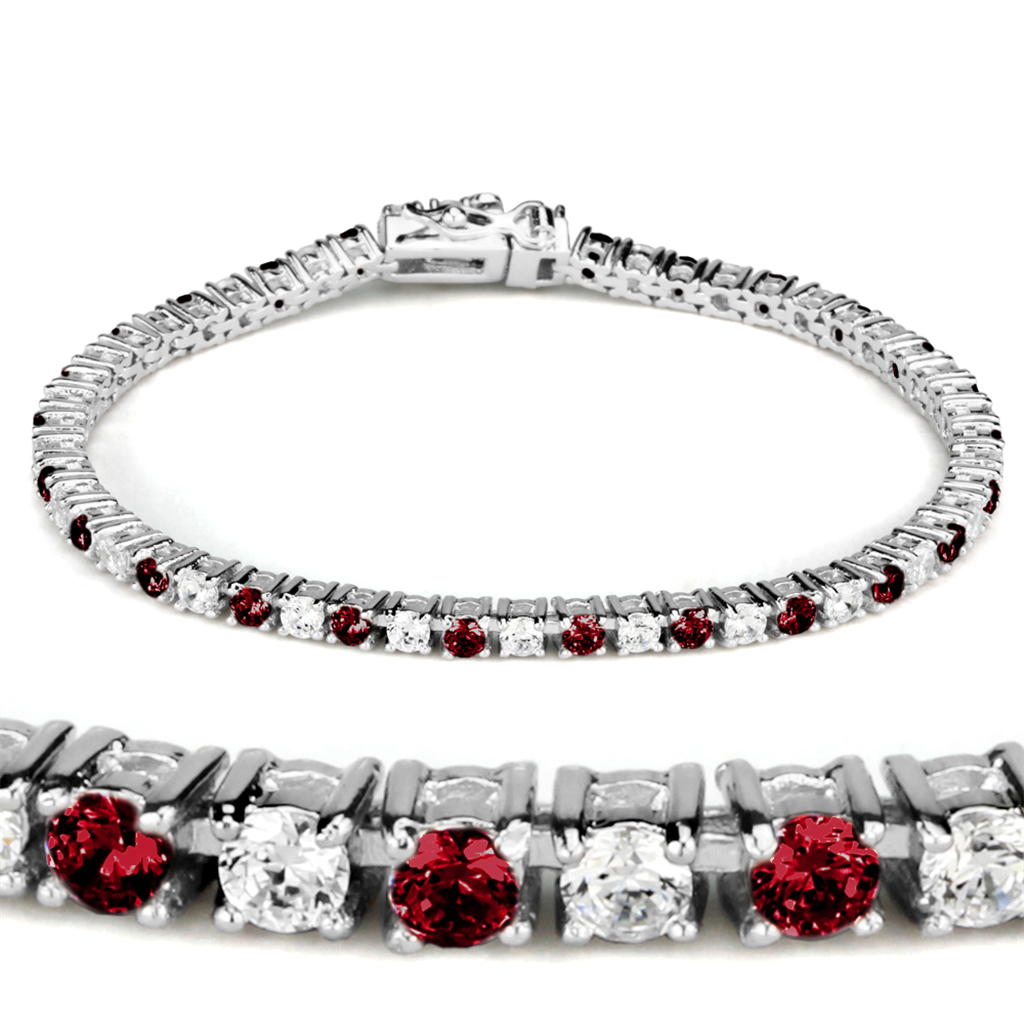 46902 - Brass Bracelet Rhodium Women Synthetic Ruby