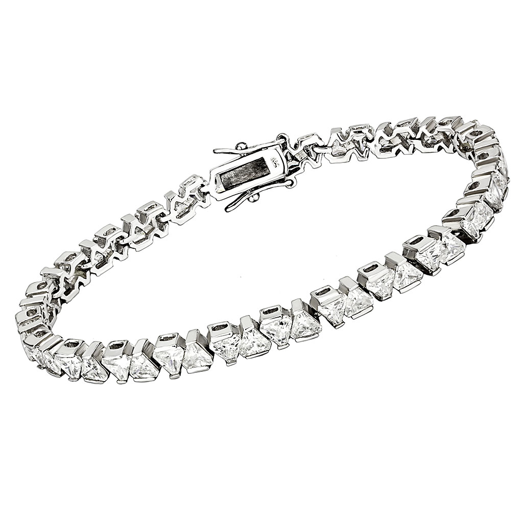 47302 - Brass Bracelet Rhodium Women AAA Grade CZ Clear
