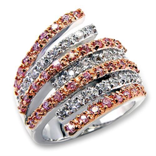 60207 - Brass Ring Rose Gold + Rhodium Women AAA Grade CZ Rose