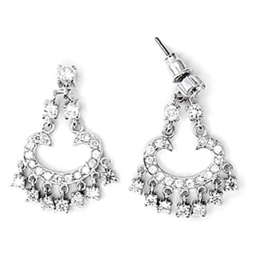 6X267 - 925 Sterling Silver Earrings High-Polished Women AAA Grade CZ Clear