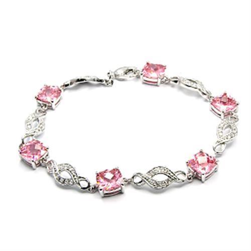 6X494 - Brass Bracelet Rhodium Women AAA Grade CZ Rose