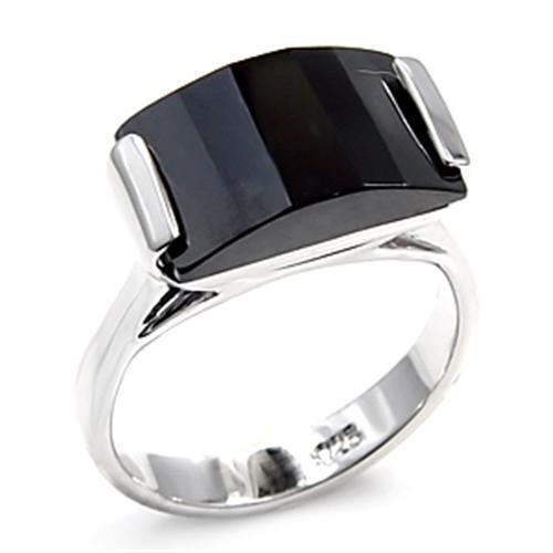6X506 - 925 Sterling Silver Ring Rhodium Women AAA Grade CZ Jet