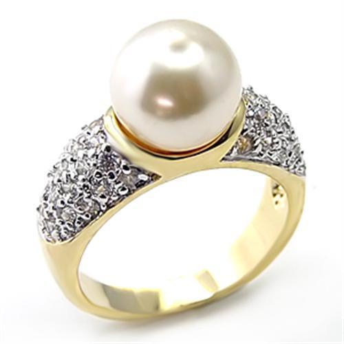 7X203 - 925 Sterling Silver Ring Gold+Rhodium Women Synthetic White