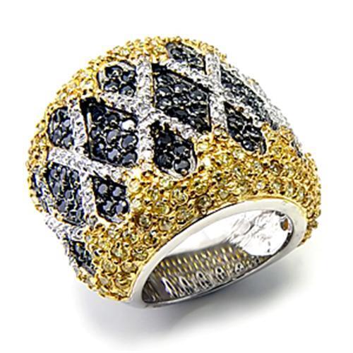 7X309 - 925 Sterling Silver Ring Rhodium+Gold+ Ruthenium Women AAA Grade CZ Multi Color