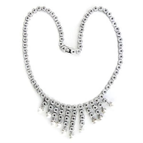 7X407 - Brass Necklace Rhodium Women Synthetic White