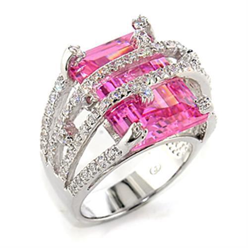 8X013 - 925 Sterling Silver Ring Rhodium Women AAA Grade CZ Rose