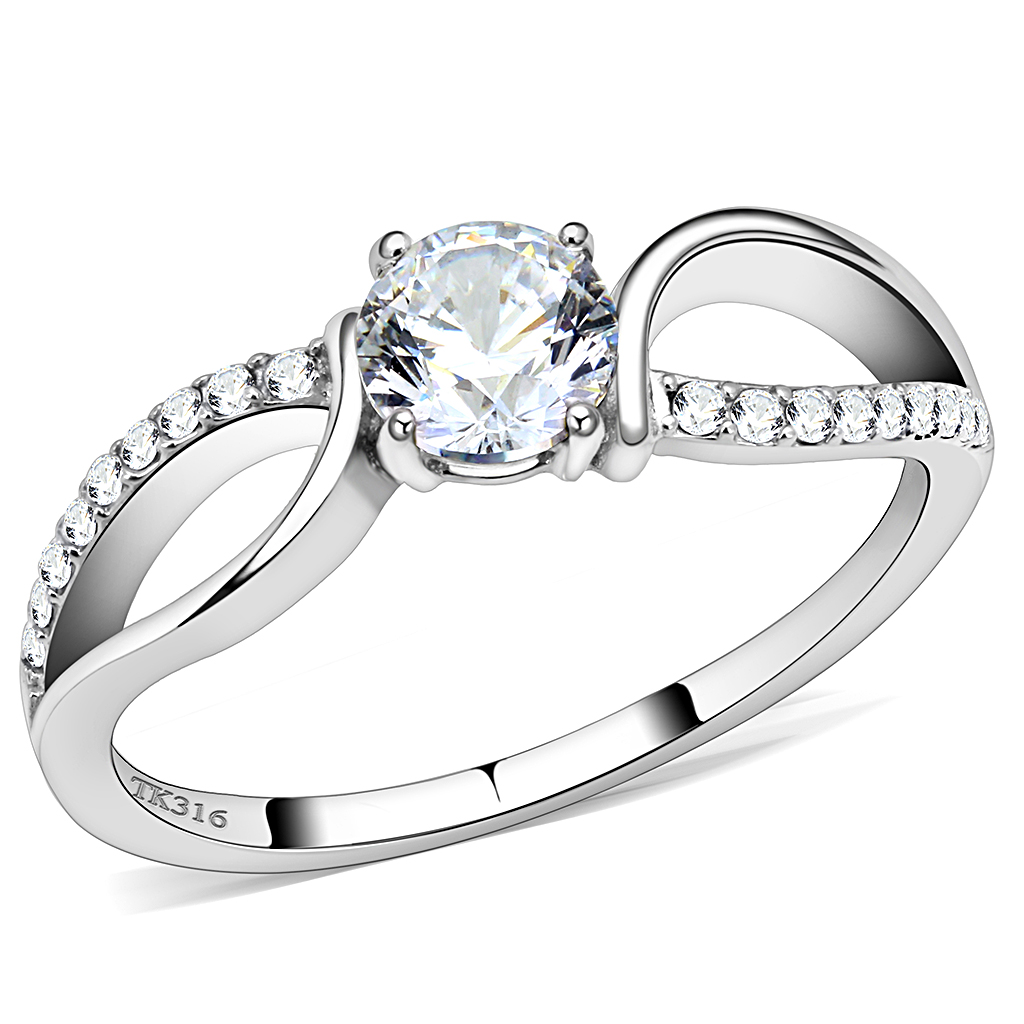 DA004 - Stainless Steel Ring High polished (no plating) Women AAA Grade CZ Clear