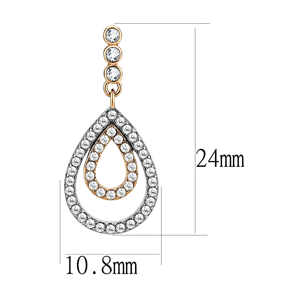 DA227 - Stainless Steel Earrings Two-Tone IP Rose Gold Women AAA Grade CZ Clear
