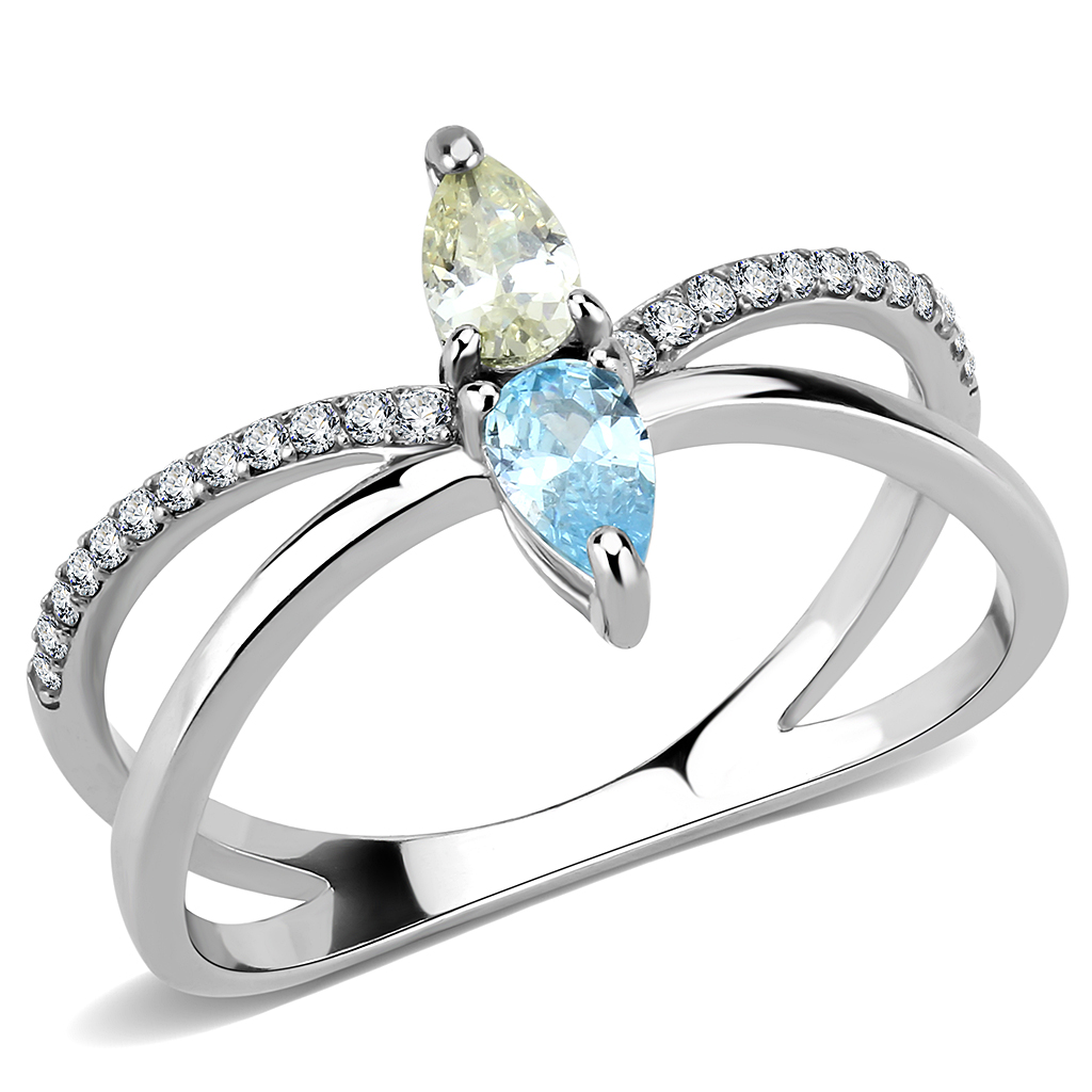 DA271 - Stainless Steel Ring High polished (no plating) Women AAA Grade CZ Multi Color