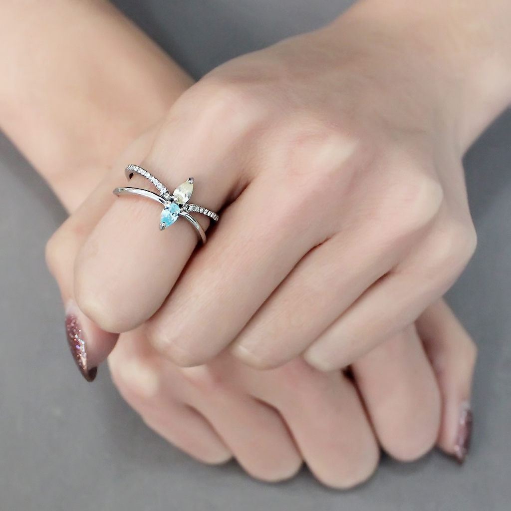 DA271 - Stainless Steel Ring High polished (no plating) Women AAA Grade CZ Multi Color