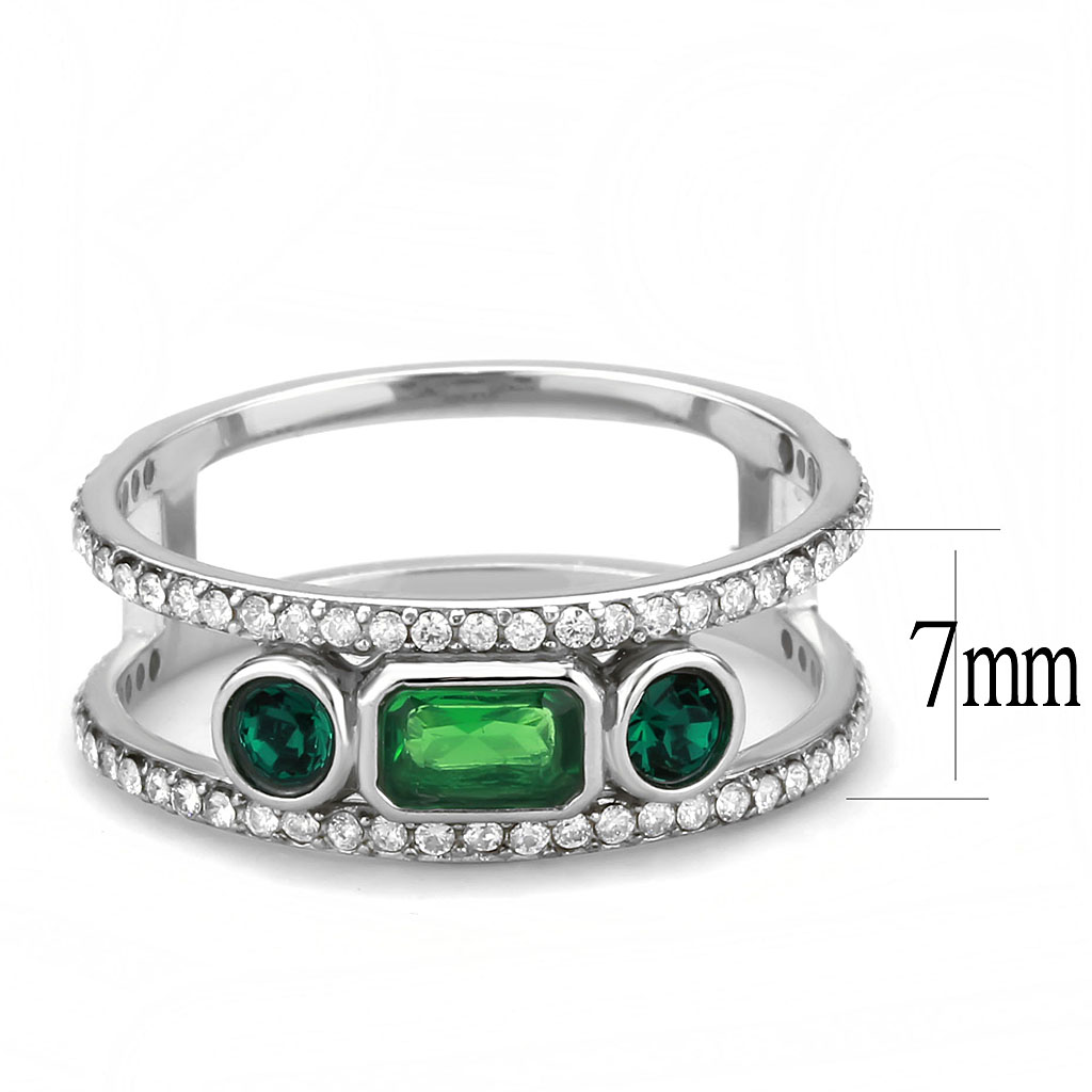 DA348 - Stainless Steel Ring High polished (no plating) Women Synthetic Emerald