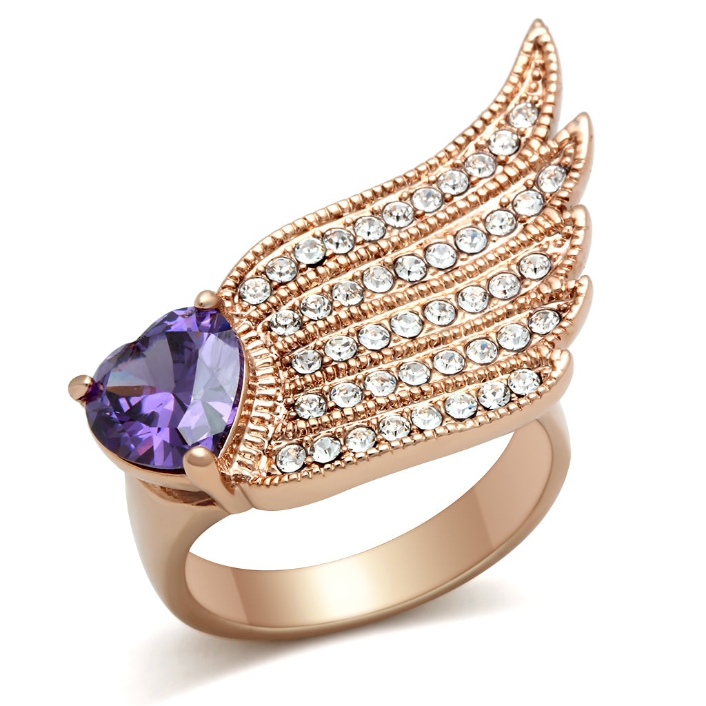 GL151 - Brass Ring IP Rose Gold(Ion Plating) Women AAA Grade CZ Amethyst