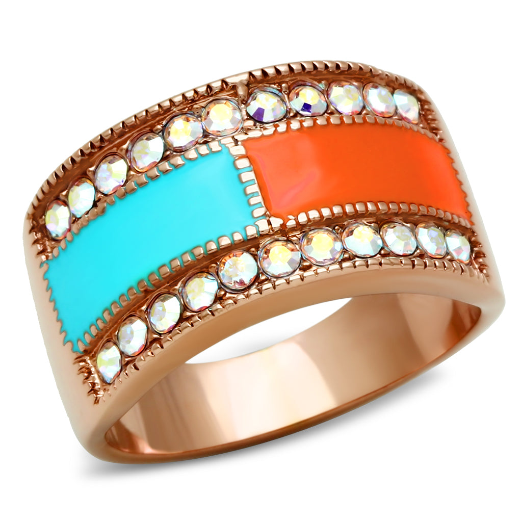 GL221 - Brass Ring IP Rose Gold(Ion Plating) Women Top Grade Crystal Clear