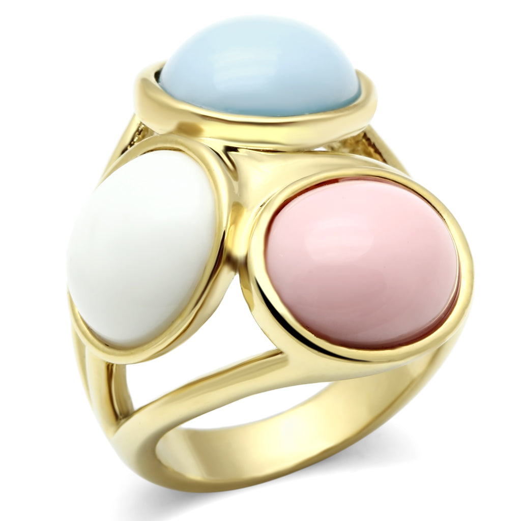GL303 - Brass ring, brass base, IP gold, ion plating, Women Synthetic Multi Color