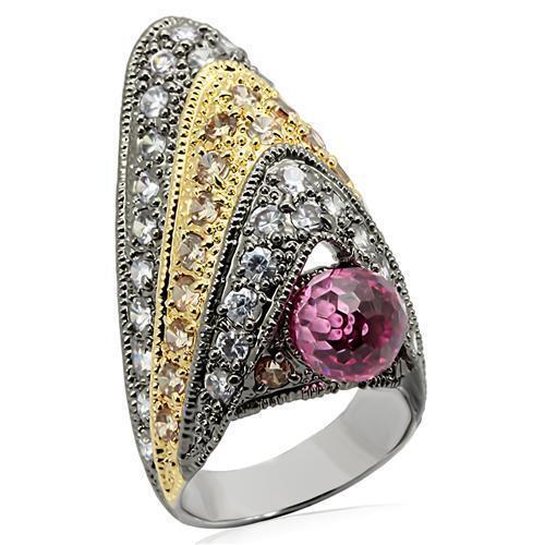 LO1001 - Brass Ring Rhodium+Gold+ Ruthenium Women AAA Grade CZ Multi Color