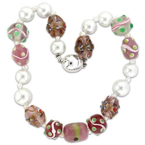 LO1186 - Brass Necklace Silver Women Synthetic Multi Color