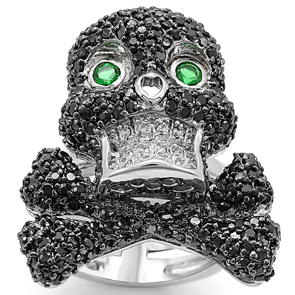 LO1345 - Brass Ring Rhodium + Ruthenium Women Synthetic Emerald