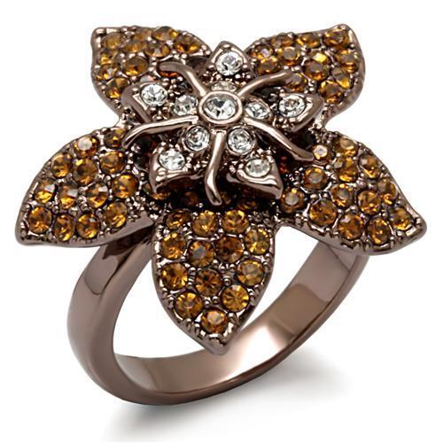 LO1659 - Brass Ring Chocolate Gold Women Top Grade Crystal Multi Color