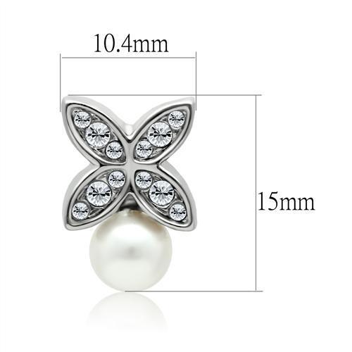 LO1987 - White Metal Earrings Rhodium Women Synthetic White